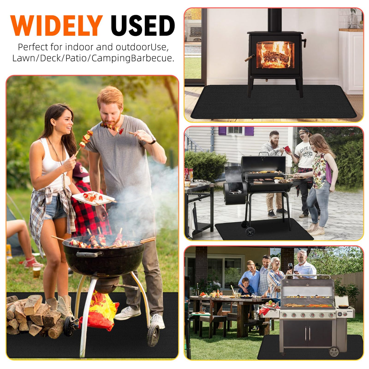 Uewpv Grill Mat supports use with fire pits, grills, and fireplaces.