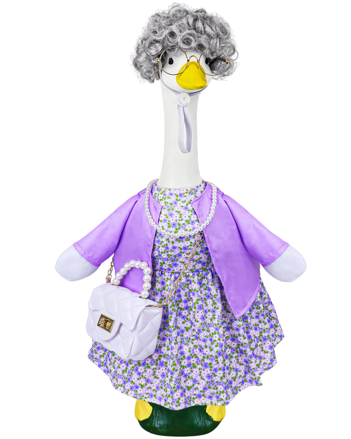 Ueyben old lady porch goose dress on statue boosts curb appeal for seasonal display