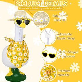 Ueyben summer-porch-goose-outfit ties together hat, scarf, and glasses.