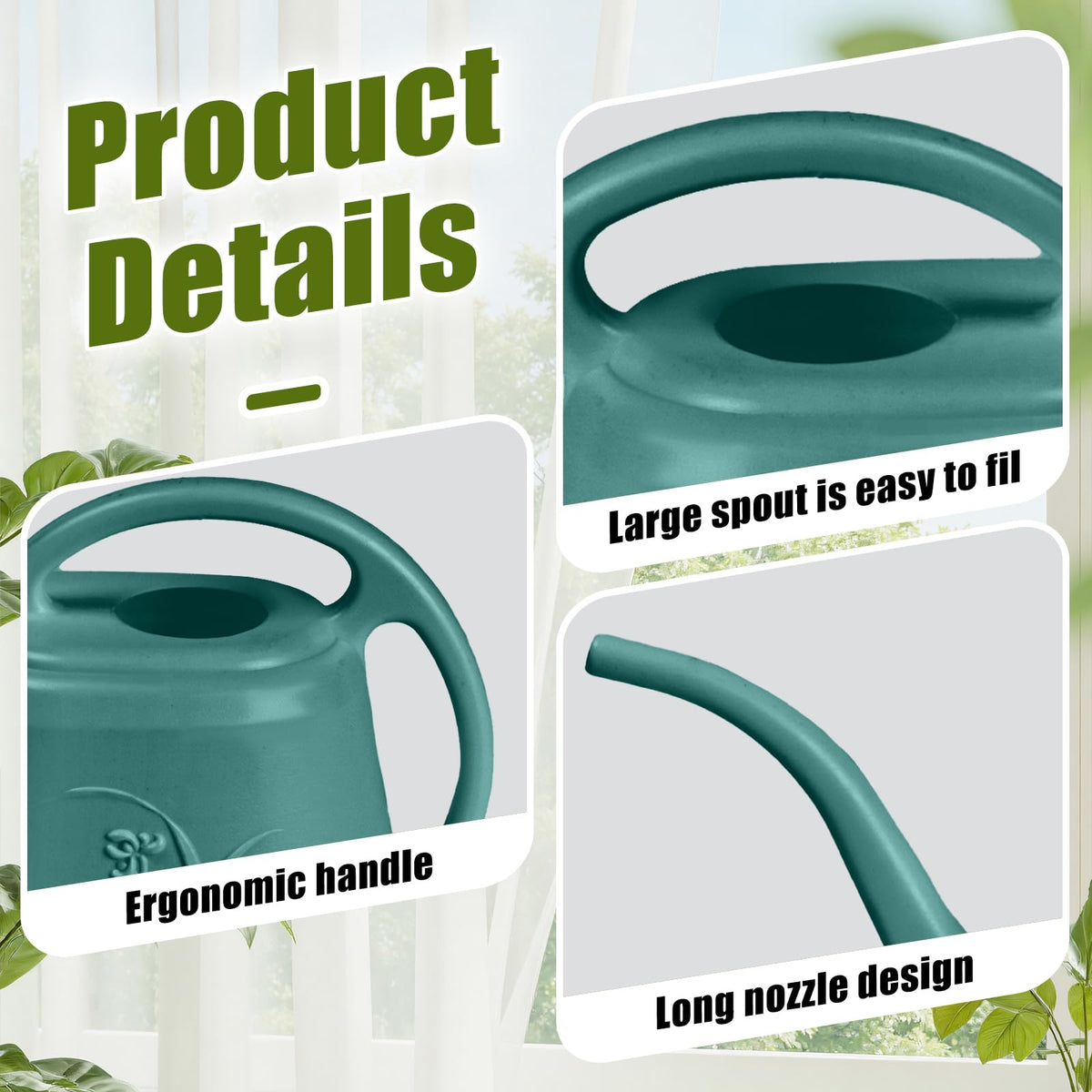 UFANME watering can with long-stem spout for precise, tip-free pours.
