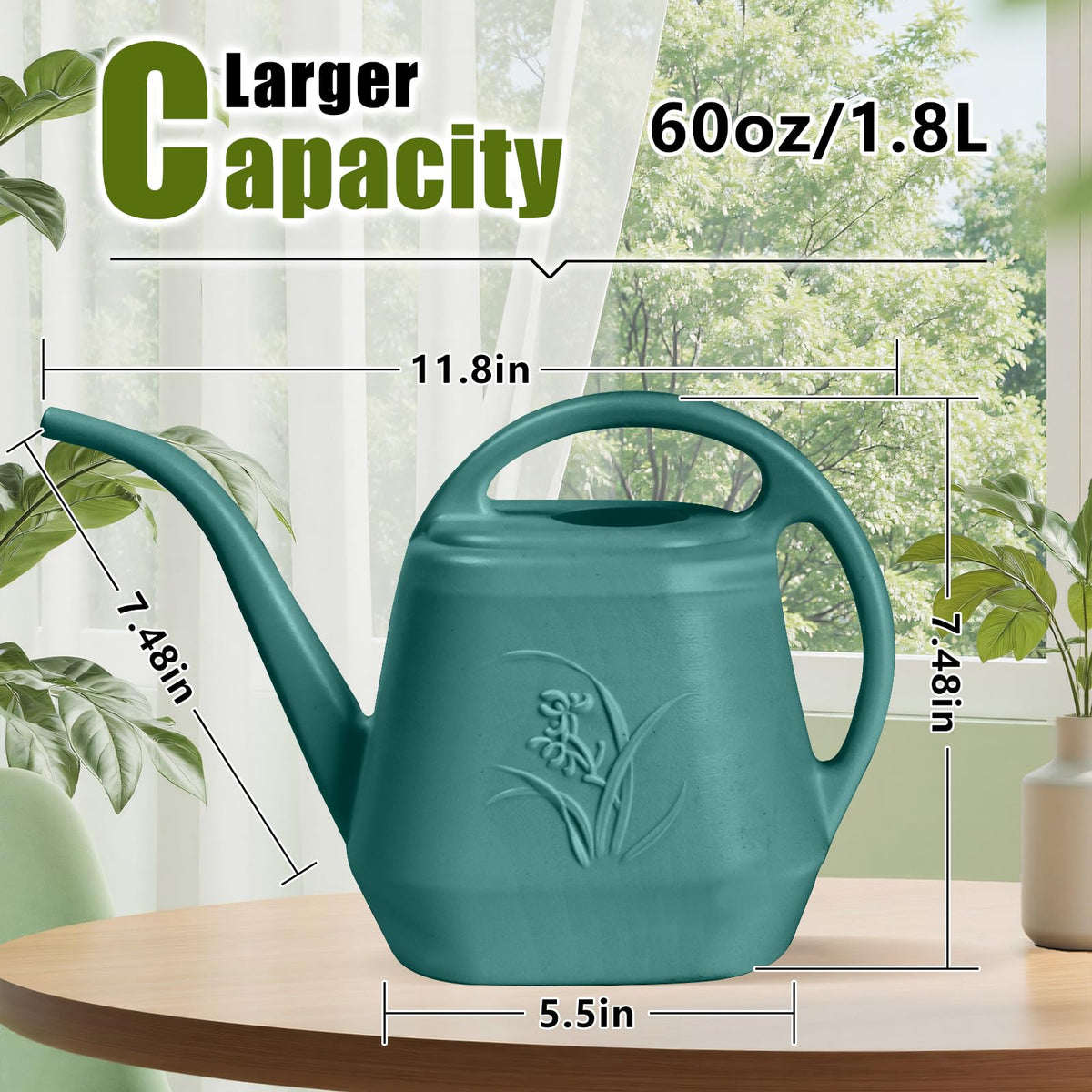 UFANME green watering can with top-handle for easy lifting and control.