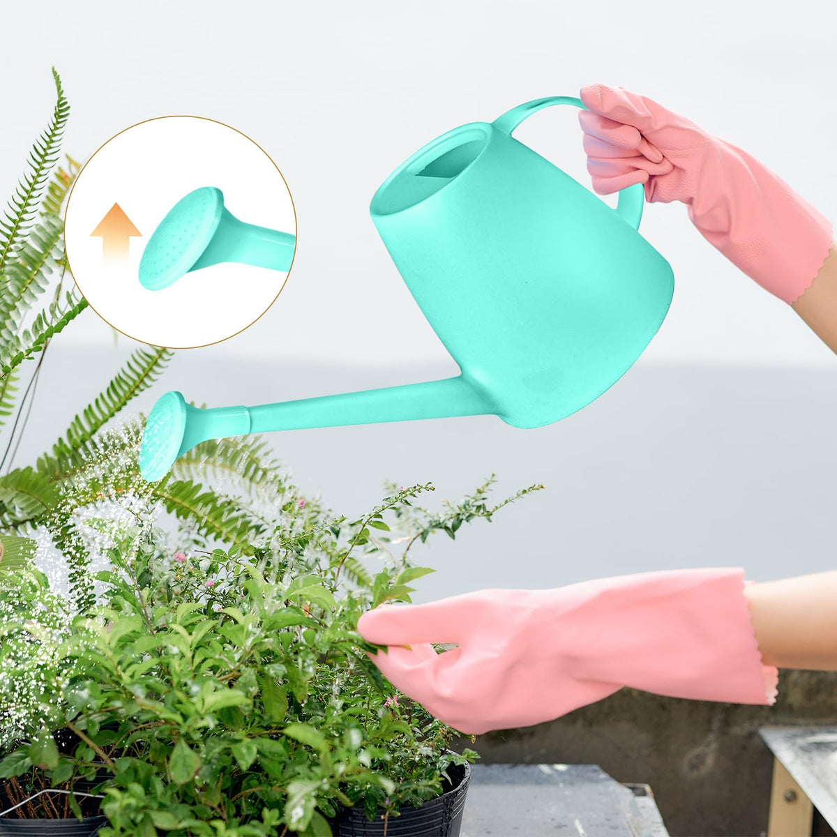UFANME half-gallon turquoise watering can durability highlight for outdoor use