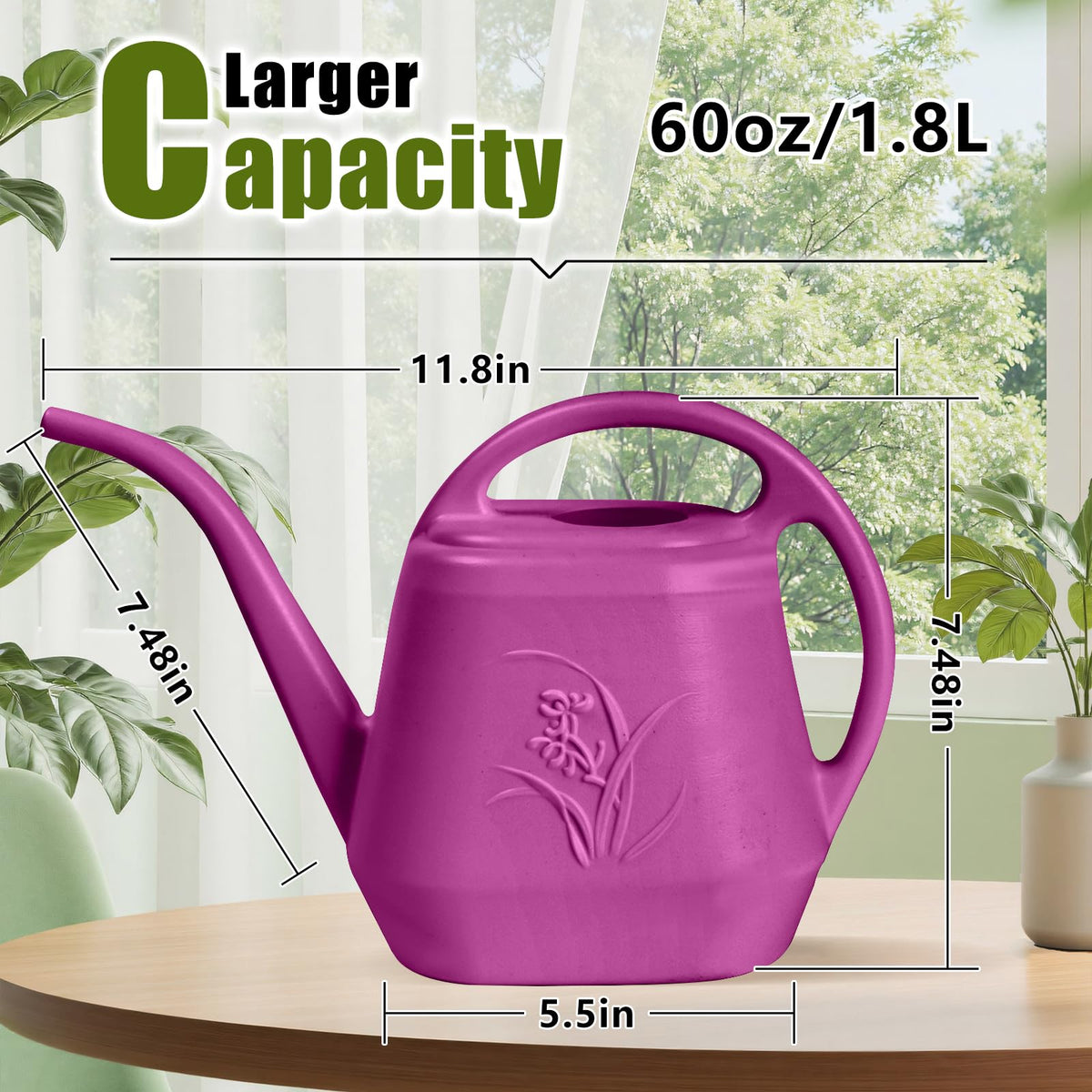 UFANME watering can rose red side view with comfortable handle