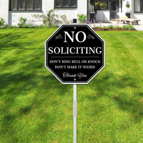 Uflashmi no soliciting sign withstands sun and rain thanks to UV coating
