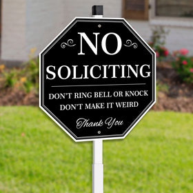 Uflashmi no soliciting yard sign front view highlights durable aluminum construction