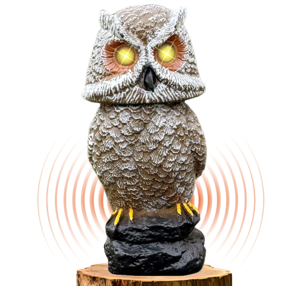 Ugold owl with solar panel back powering motion activated outdoor decor