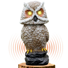 Ugold owl with solar panel back powering motion activated outdoor decor