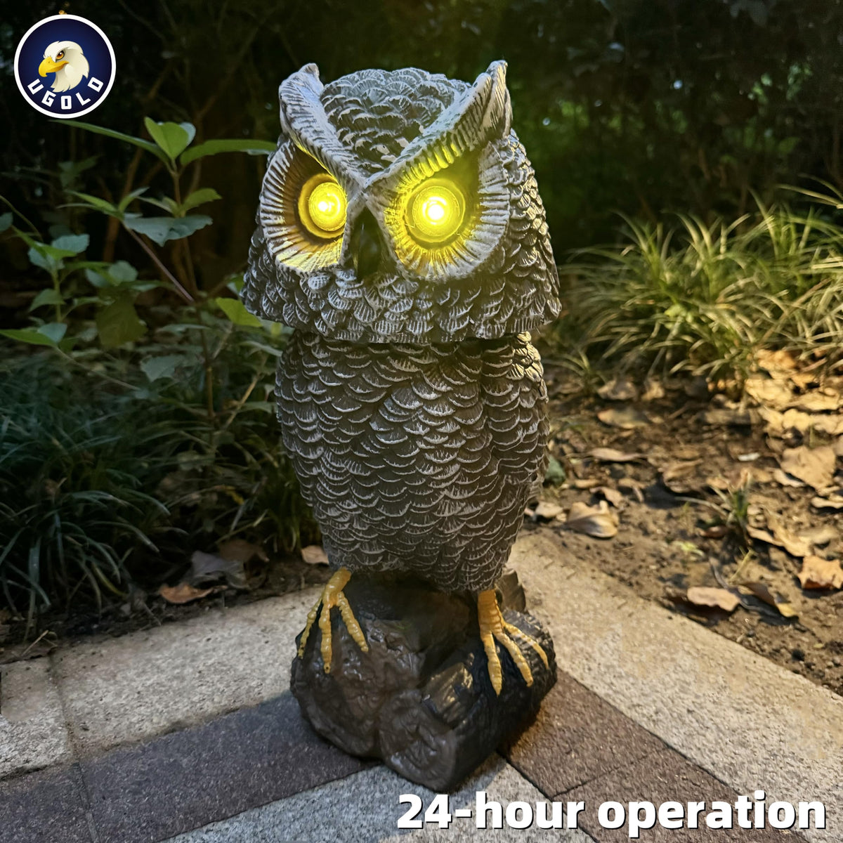 Ugold solar owl hand-painted detail highlights craftsmanship in outdoor decor.
