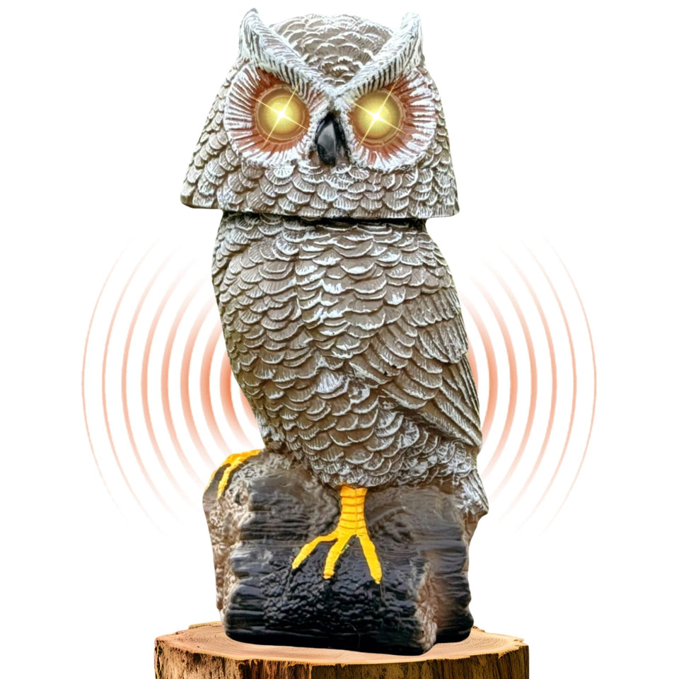 Ugold solar owl head tilt with motion sensor for a responsive garden display.