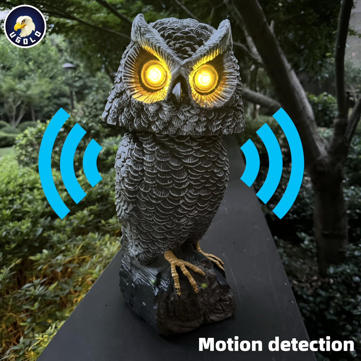 Ugold solar owl realistic hoots provide atmospheric sound without constant noise.