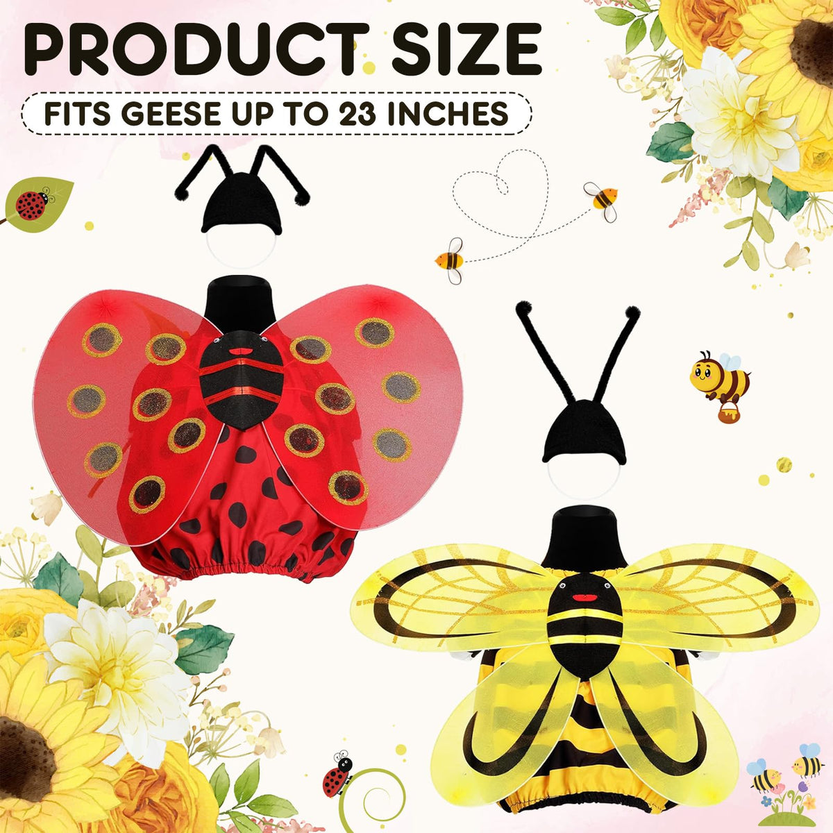 UGRASEA Bee goose costume with wings and sunflowers, ideal for spring porch display.