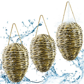Ugyan woven reed wasp nest decoy three-pack deters wasps around gardens and patios.