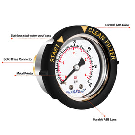 Uharbour brass-wetted parts ensure durable pool pressure readings