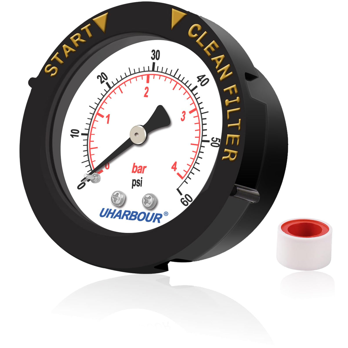 Uharbour pool gauge with 60 psi and a large 2-inch dial for easy readings