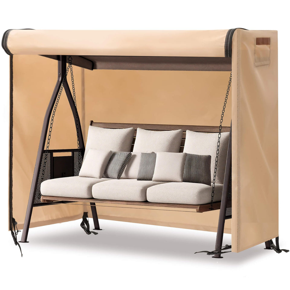 uHousDeco outdoor swing cover 3 seater front view protects against weather