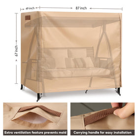 uHousDeco outdoor swing cover 3 seater side view shows windproof straps