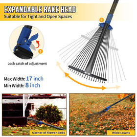 UIABOPZ adjustable leaf rake with 30-60in handle for comfortable, tall-friendly raking.