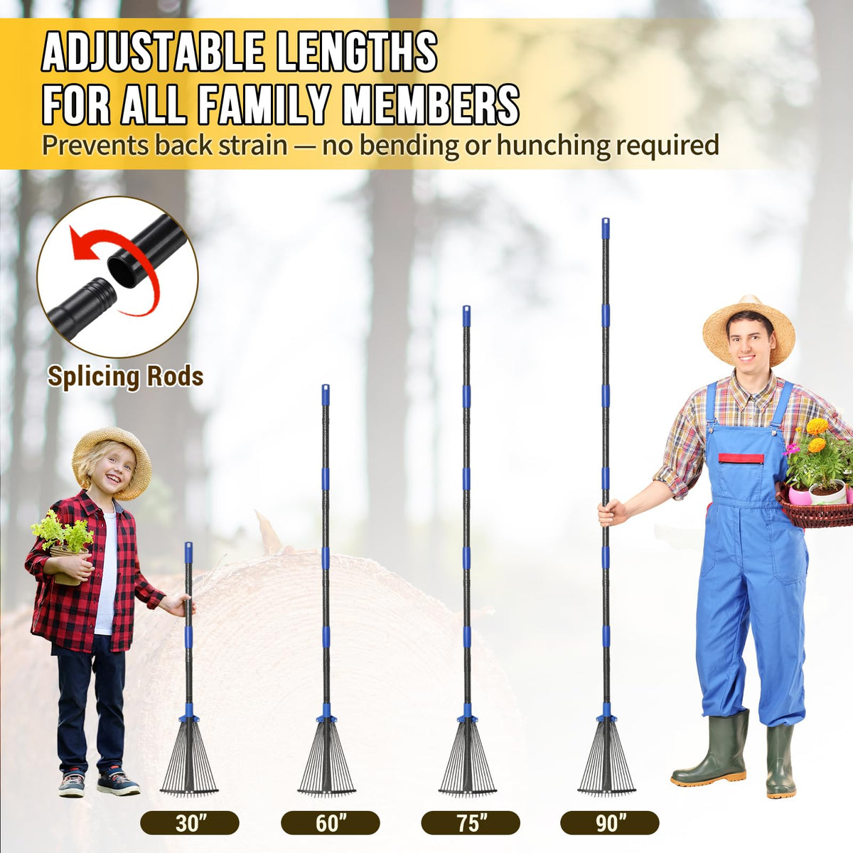 UIABOPZ heavy duty metal rake with corrosion-resistant coating for durable yard cleanup.