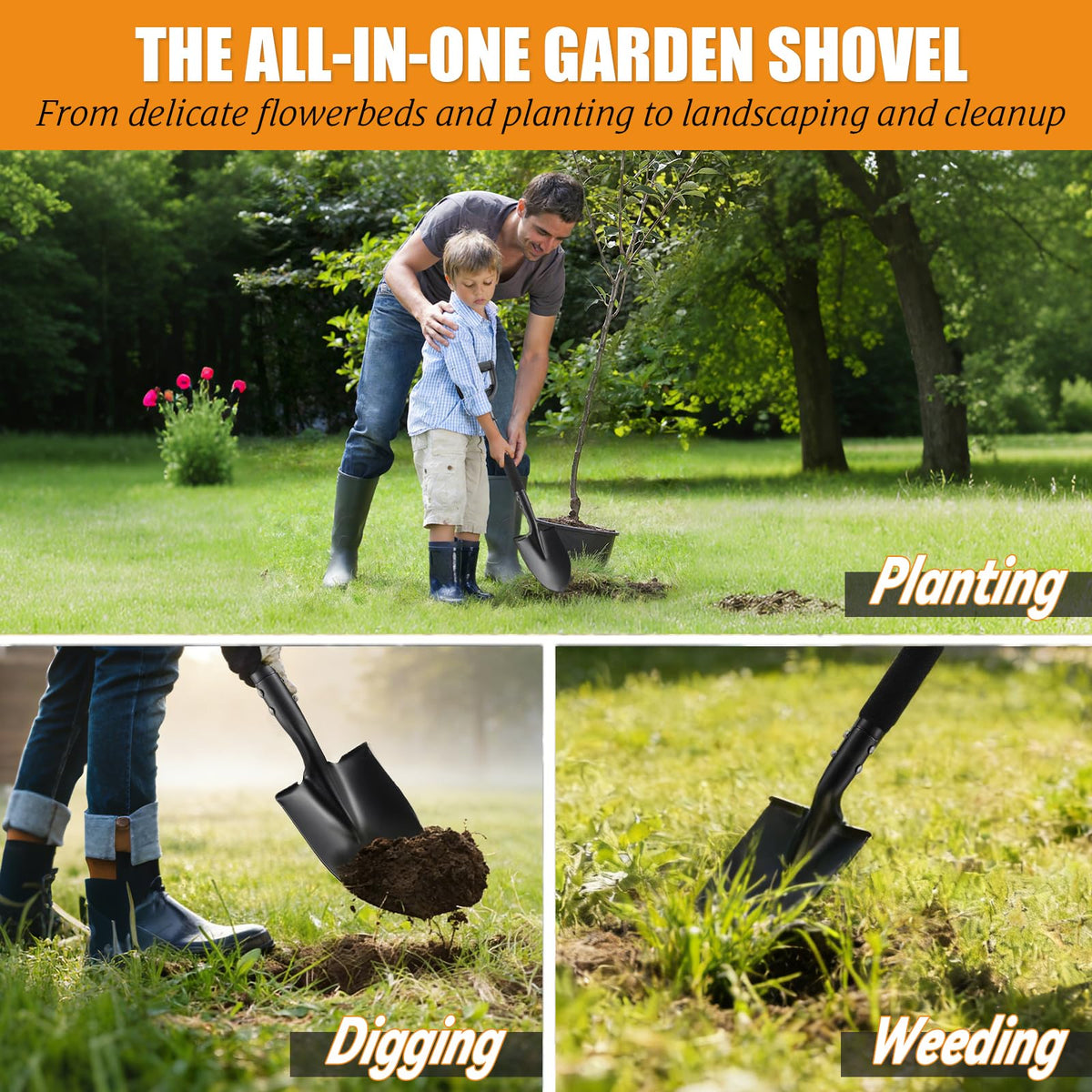 UIABOPZ versatile shovel for gardening, beach, camping across seasons.