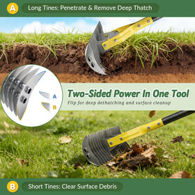 UIABOPZ Thatch Rake dual-sided head for versatile dethatching and debris clearance