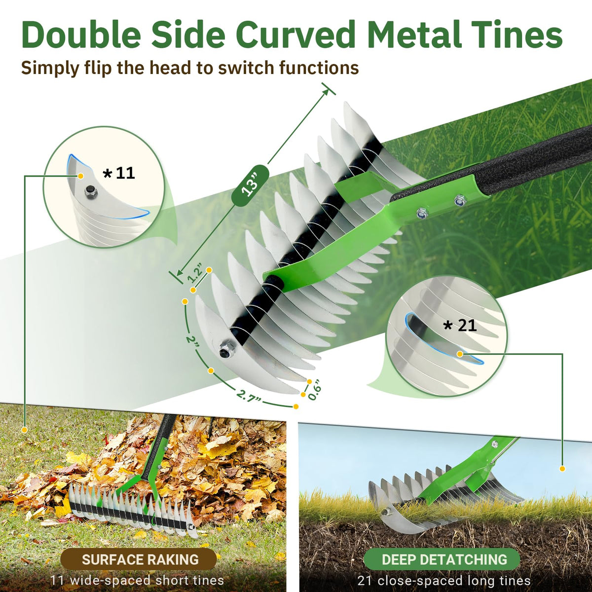 UIABOPZ Thatch Rake heavy-duty steel construction resists bending