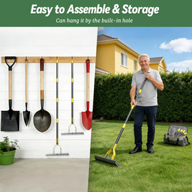 UIABOPZ Thatch Rake in action on a lawn removing debris