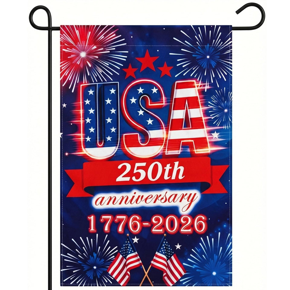UIMIU 250th anniversary flag front view with fireworks, ideal for outdoor display