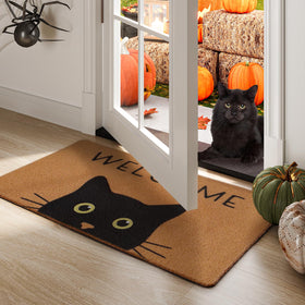 Faux coir texture visible on the UINI cat mat for durable outdoor use.