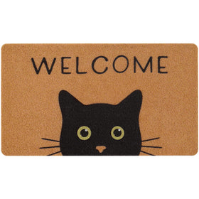UINI Cat Welcome Mat with black cat and green eyes for a stylish entry.