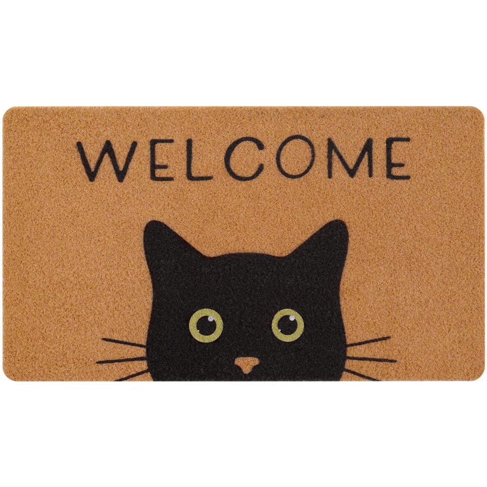 UINI Cat Welcome Mat with black cat and green eyes for a stylish entry.