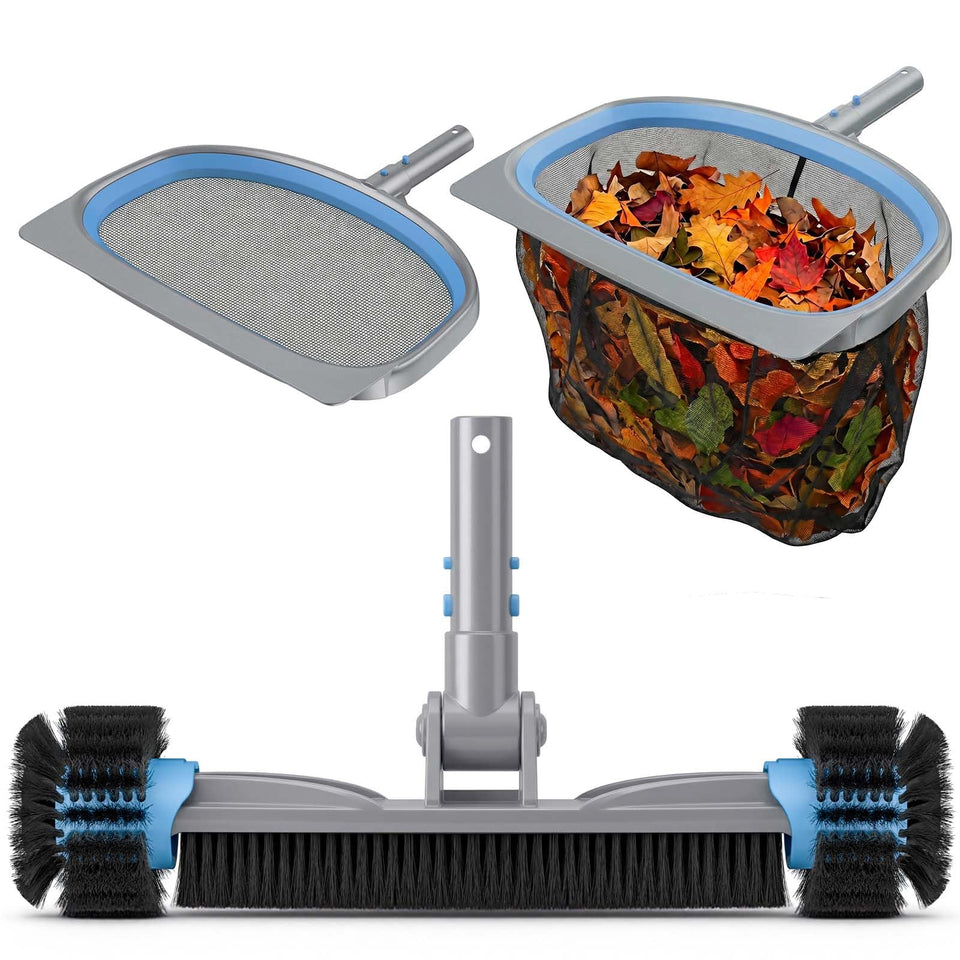 UIRWAY deluxe 3-in-1 pool cleaning brush in action, tough on grime yet gentle on liners.