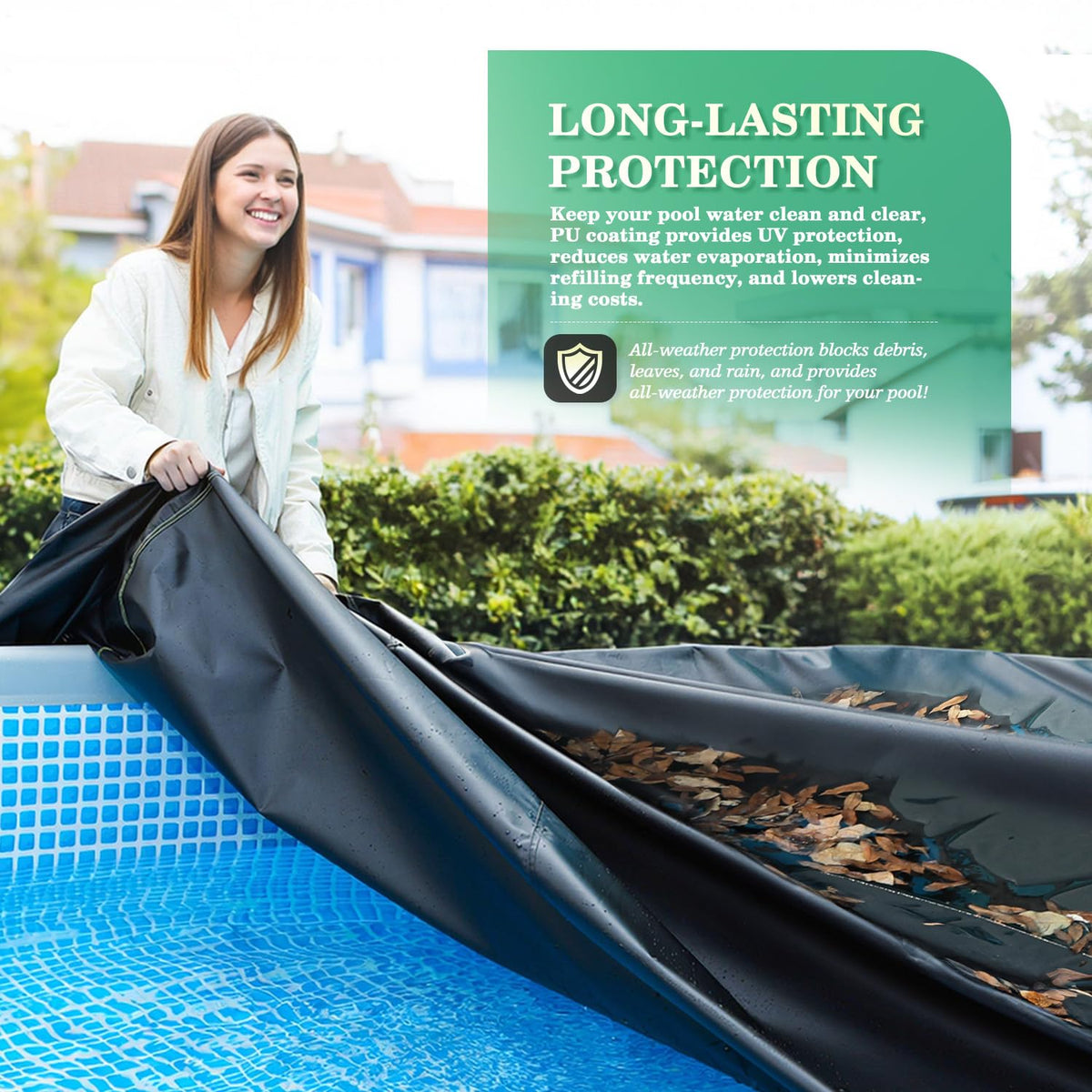 UIRWAY round pool cover demonstrates versatile use for round setups