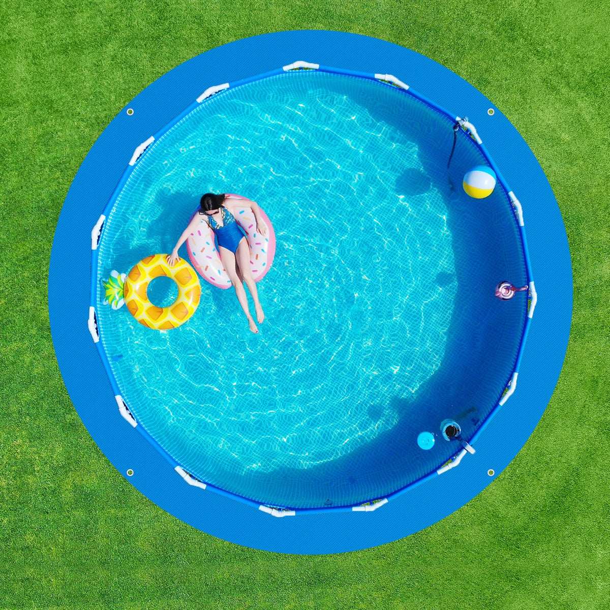 UJG pool ground cloth fits pools up to 16 feet, protecting from ground hazards