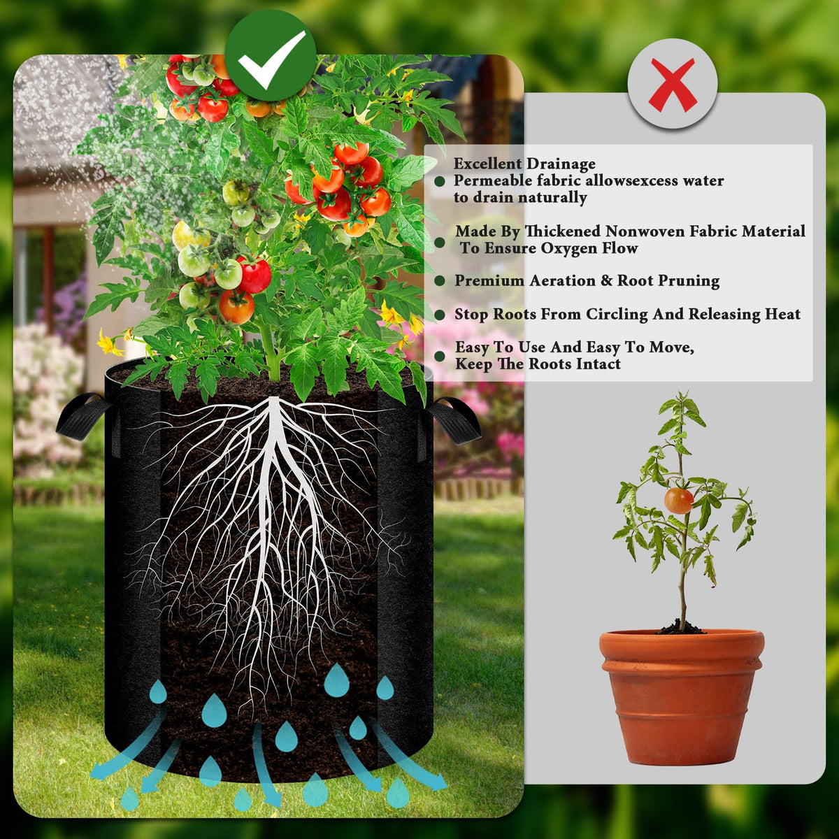 Thickened nonwoven fabric provides better drainage and airflow.