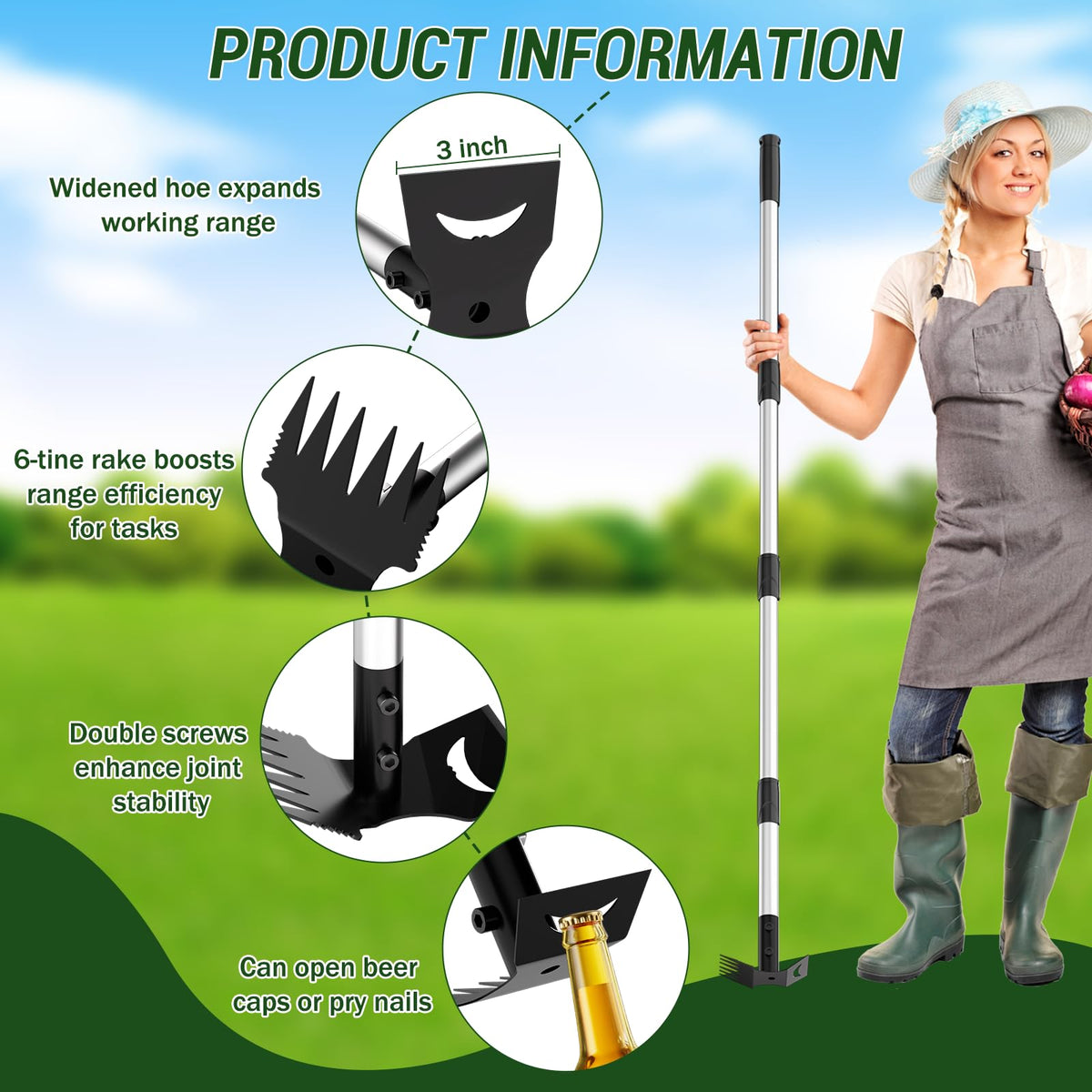 Garden scene with Ukiupop tool for weed removal and digging