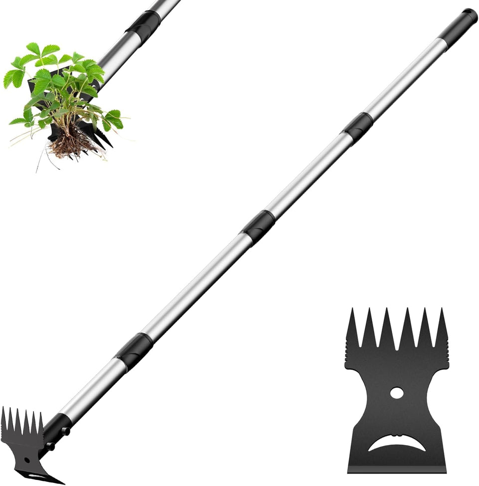 Ukiupop weed puller with long handle extended for standing use in the yard