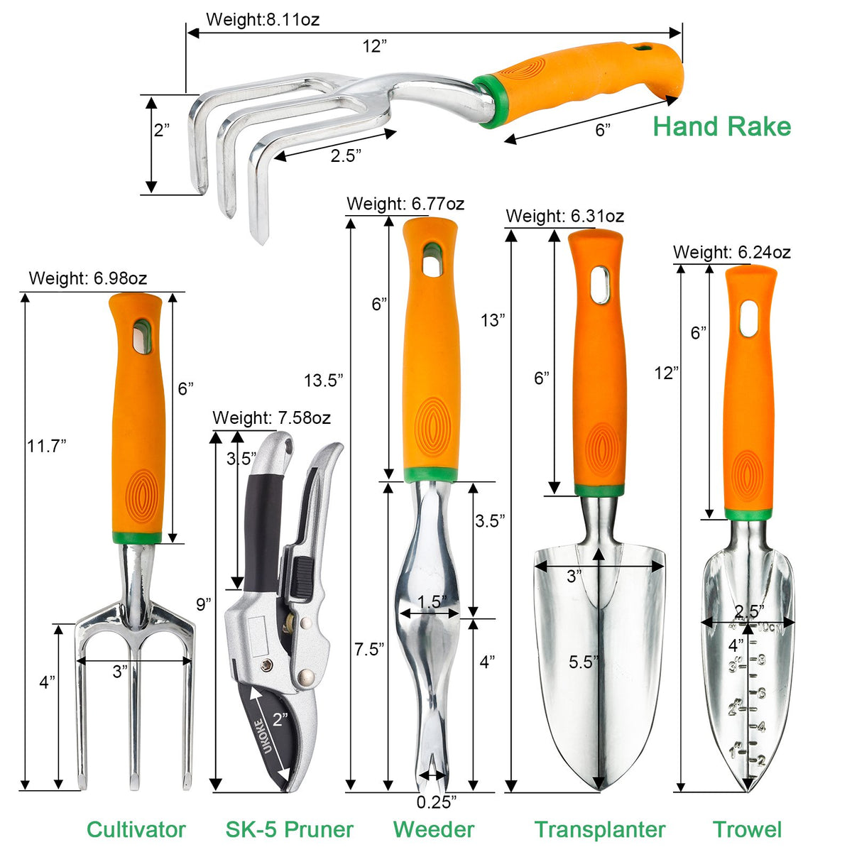 Ukoke aluminum hand tools, lightweight yet durable for comfortable extended use.