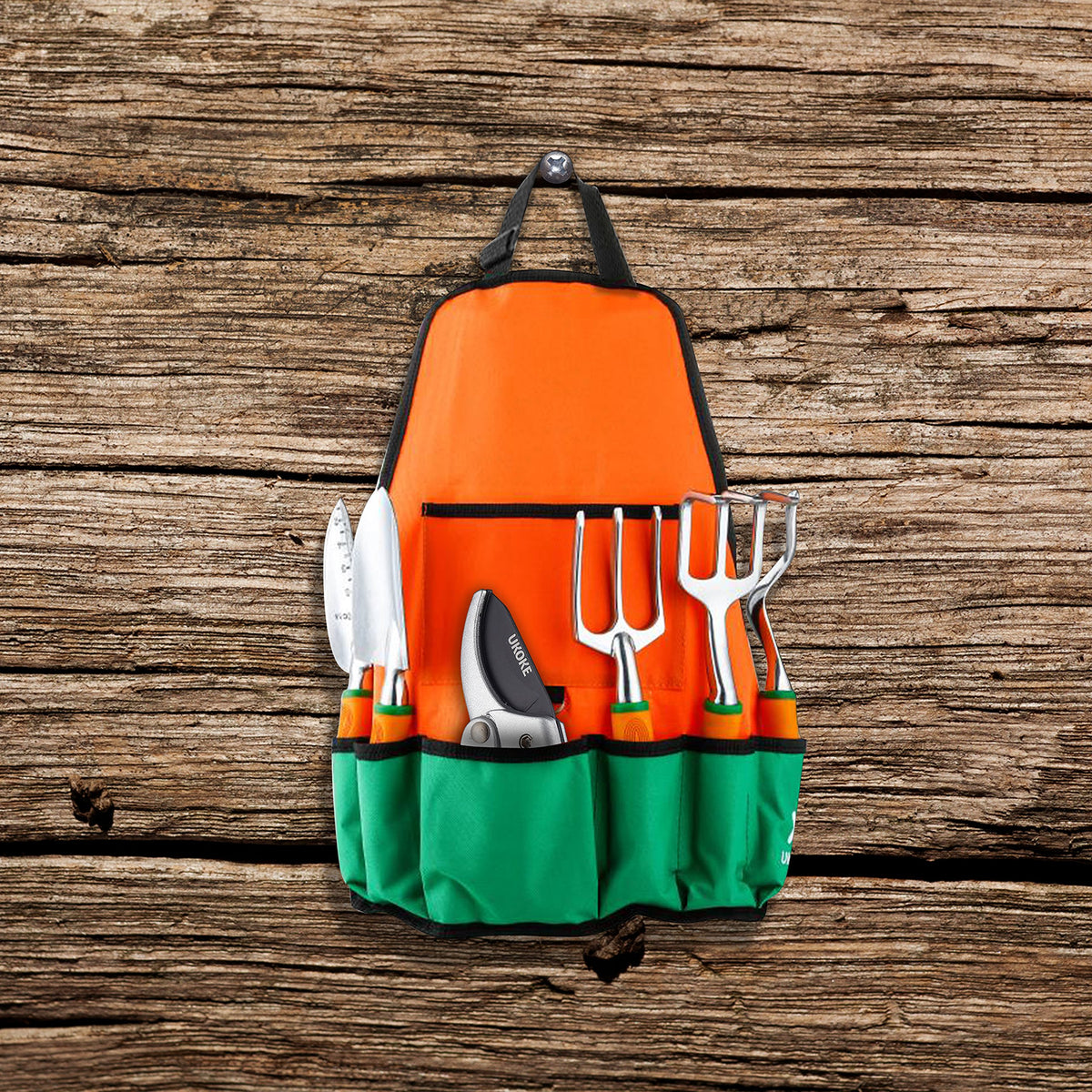 Ukoke heavy-duty rake, spade, trowel, weeder, and cultivator built for durability.