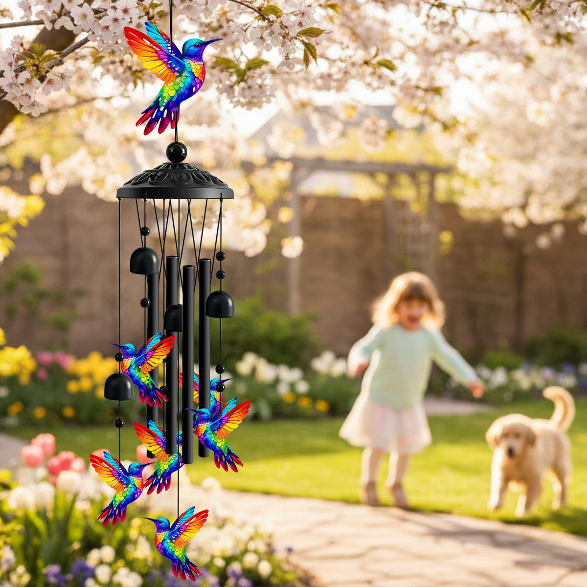 Ukulork hummingbird wind chime enhances outdoor spaces with a magical, gentle tone.