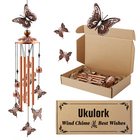 Ukulork wind chime butterfly top adds elegant outdoor decor and gentle tones.