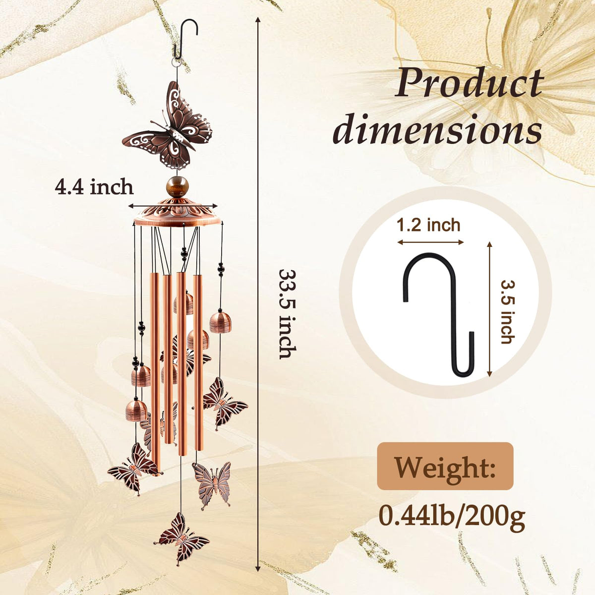Ukulork wind chime includes six small bells for delicate outdoor sound.