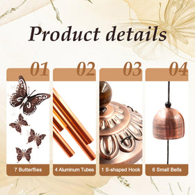 Ukulork wind chime features six small butterflies for garden charm and soft melodies.
