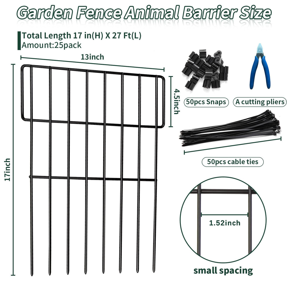ULIOK fence spike spacing shown at 1.52 inches blocks small animals effectively