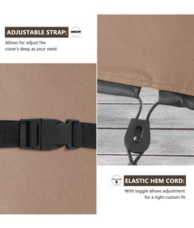 ULTCOVER 600D with clips and elastic drawcord securing to wheels during storms