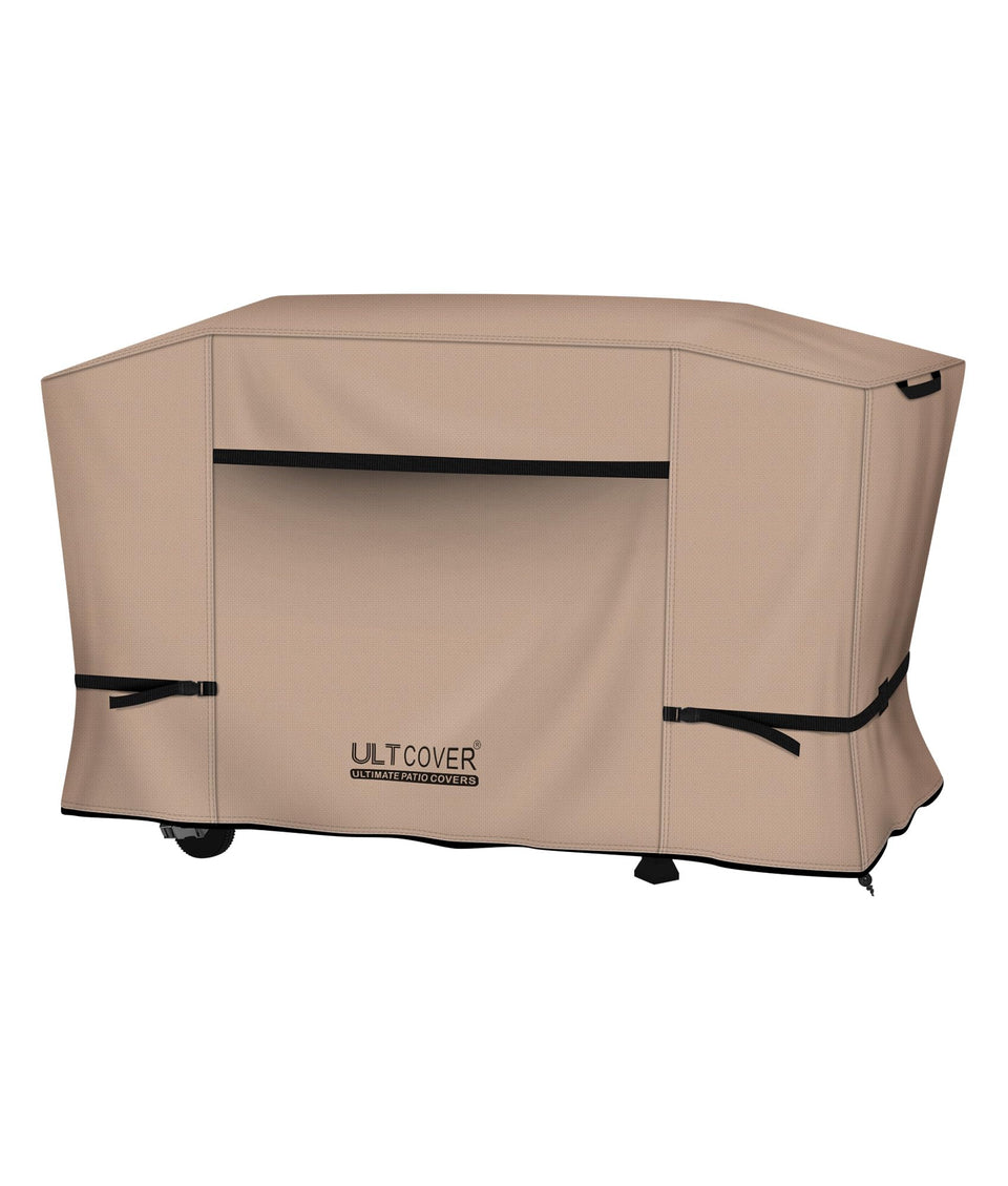 ULTCOVER 600D griddle cover front view with hood protects the grill from elements