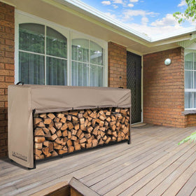 ULTCOVER 8ft log rack cover in outdoor setting showing weatherproof protection