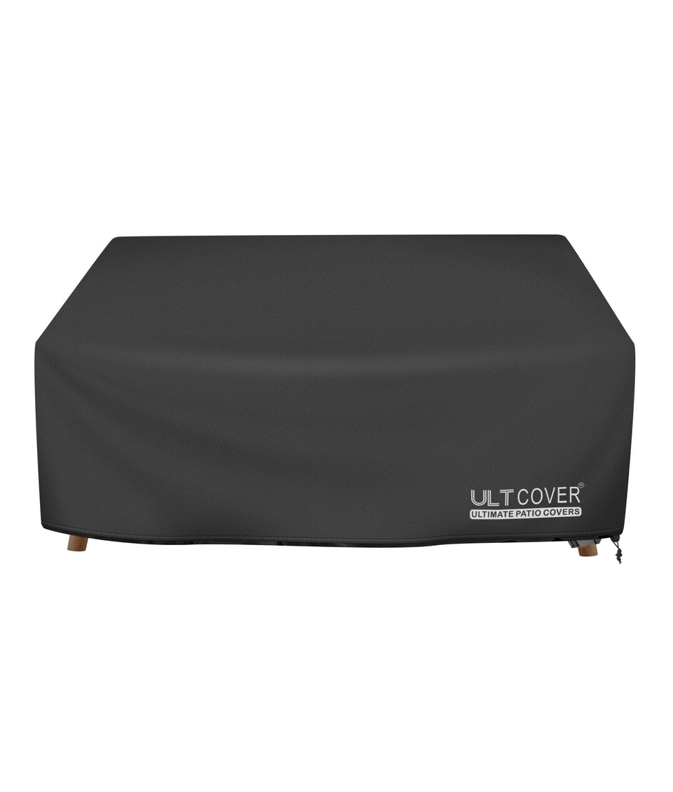 ULTCOVER deep-seat sofa bench cover on outdoor couch protecting from rain and debris