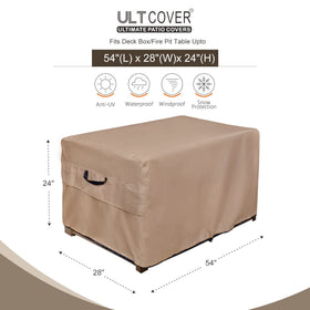 ULTCOVER fire pit table cover shields rectangular outdoor furniture from weather.