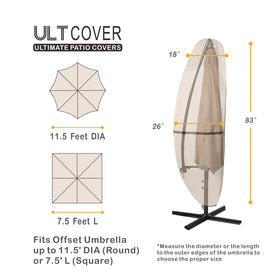 ULTCOVER offset banana umbrella cover demonstrates banana-style fit to keep canopy pristine.
