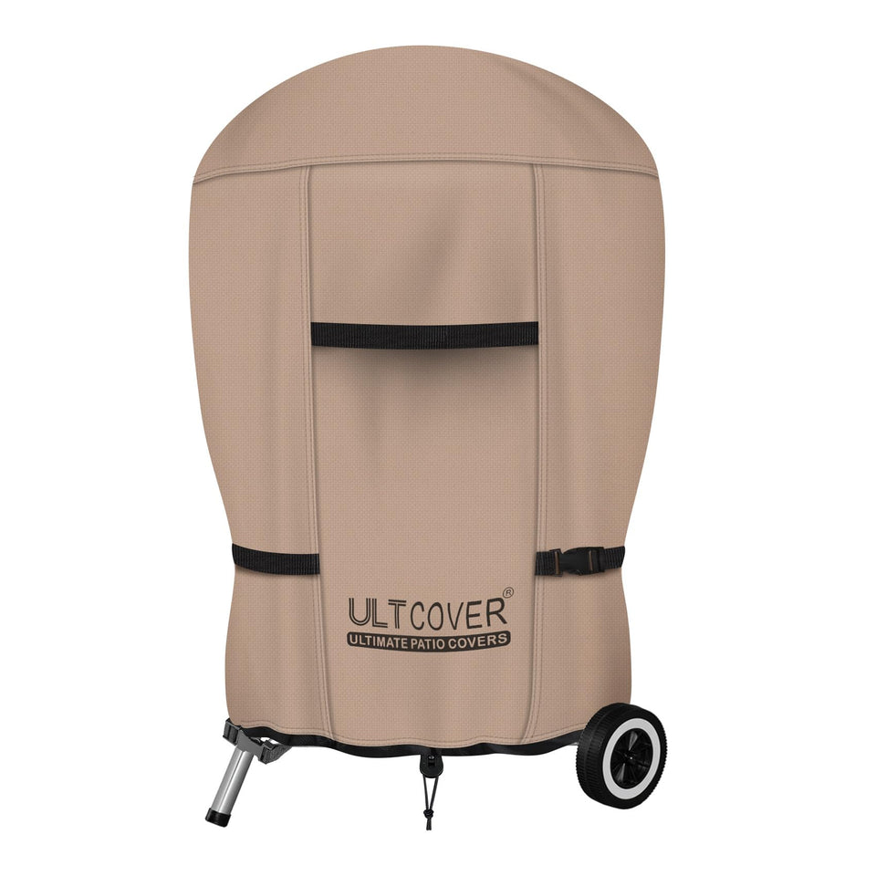 ULTCOVER outdoor waterproof charcoal kettle cover on a 28in grill for rain and sun protection
